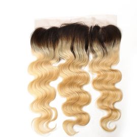 China Färben Sie Ombre gemischtes brasilianisches Haar 13inch der Farbe1b/613 durch Ohr 4inch zur Ohr-Spitze-Stirnseiten-Schließung fournisseur