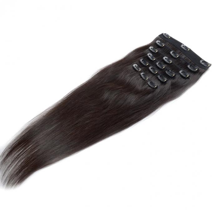 Natürliches schwarzes Farbe-Remy-Klipp in Haar-Erweiterungs-Jungfrau-Haar 100% mit 6 Stücken